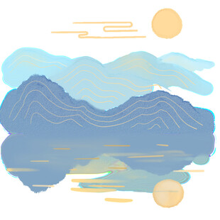 山水日出风景插画