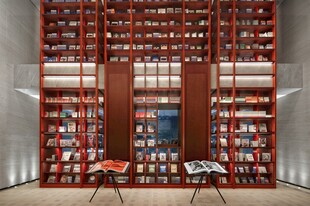 大型红色书架室内场景