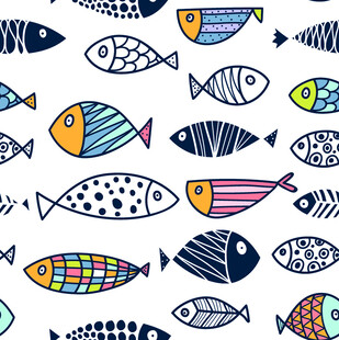 多彩手绘鱼数码印花
