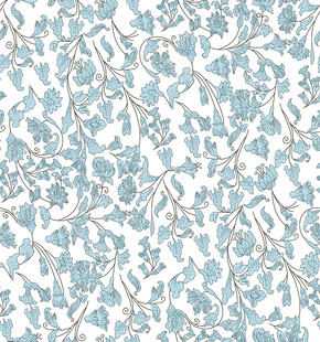 蓝白花卉植物无缝图案