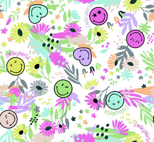 多彩卡通花卉笑脸图案