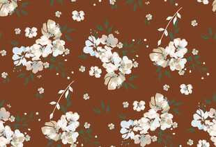 棕色底白花花卉图案