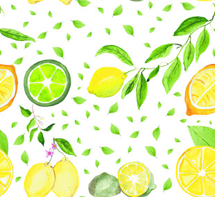 清新柠檬水彩水果图案