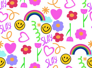 可爱多彩卡通 数码印花