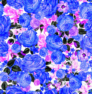 蓝粉花卉碎花 数码印花