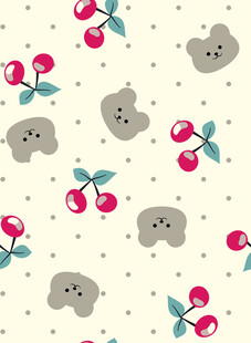 小熊樱桃碎花印花