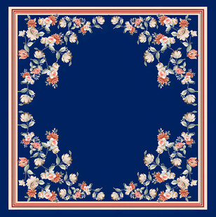 中式花卉边框蓝色底纹图案