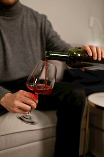 惬意时刻沙发上品红酒
