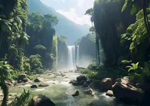 雨林中的壮丽瀑布景观