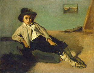 坐着休息的男孩