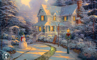 冬日温馨雪景中的小屋