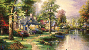 河畔小屋秋日美景