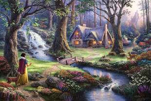 森林中的奇幻小屋与溪流