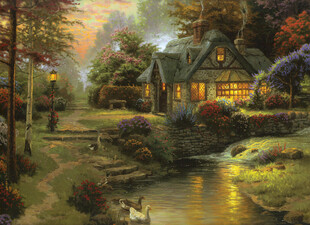 温馨田园小屋溪边美景