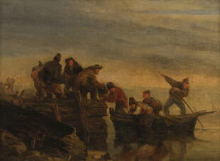 渡河场景油画