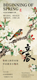 立春时节枝头鸟儿图