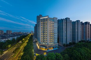 城市高楼夜景绿意环绕