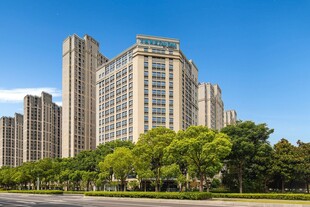 城市高楼与绿树景观