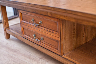 复古木质双抽屉茶几