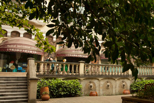 古雅建筑隐于绿树间