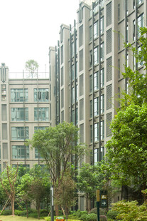 小区周边绿植环绕的楼房