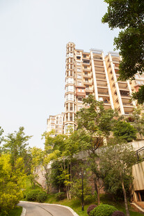 绿树环绕的高层住宅楼