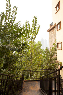 小区内绿植环绕的步道