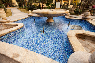 奢华庭院中的精美喷泉景观