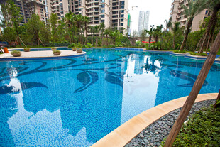 小区内的清澈景观游泳池