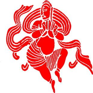 红色剪纸风格的飞天形象