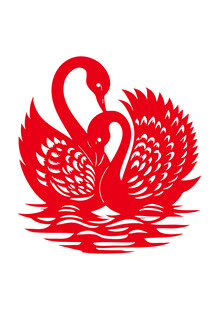 双天鹅剪纸艺术图案