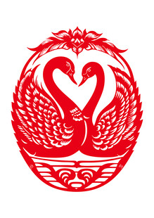 双天鹅爱心剪纸艺术