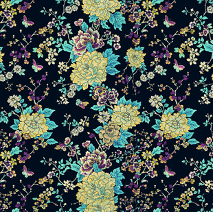 黑色底绚丽花卉图案