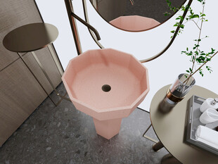 粉色八角洗手盆室内展示