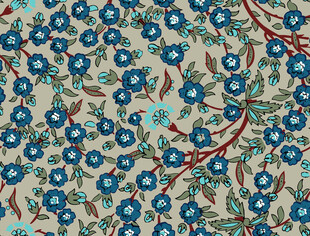 蓝花绿叶复古风织物图案