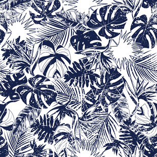 蓝白热带植物花纹图案