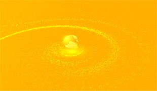 黄色水波中的闪耀物体