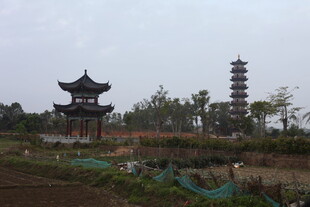 中式园林景 古塔伴楼阁