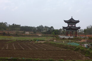 田野边的中式古亭景观