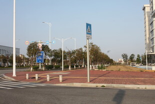 城市道路旁的路标与建筑