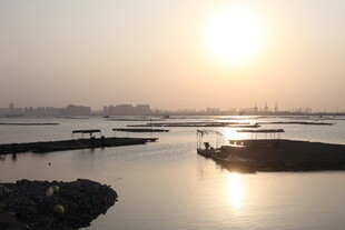 夕阳下的宁静水域风光
