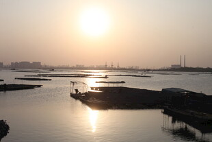 夕阳下的平静水域景观