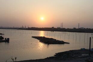 夕阳下的宁静水面景色