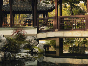 中式园林小桥流水景致