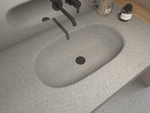 灰色石质洗手盆特写