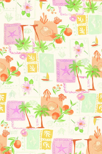 卡通动物与植物无缝图案