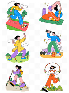卡通人物健身运动稚拙手绘插画