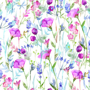 水彩绘梦幻缤纷花卉图案