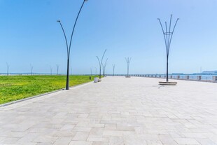 海滨广场步道与蓝天绿植