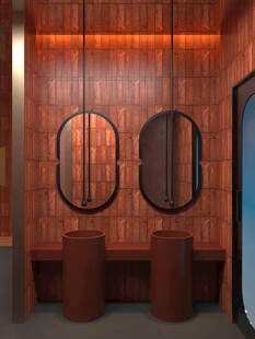 木质墙面双镜洗手区域